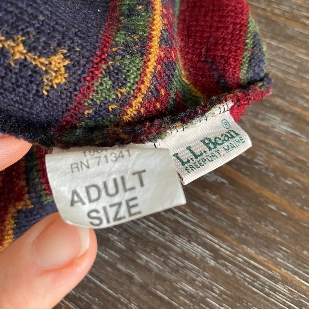Rare Vtg L.L. Bean Wool Winter Tassle Long Elf Hat Red Blue Green